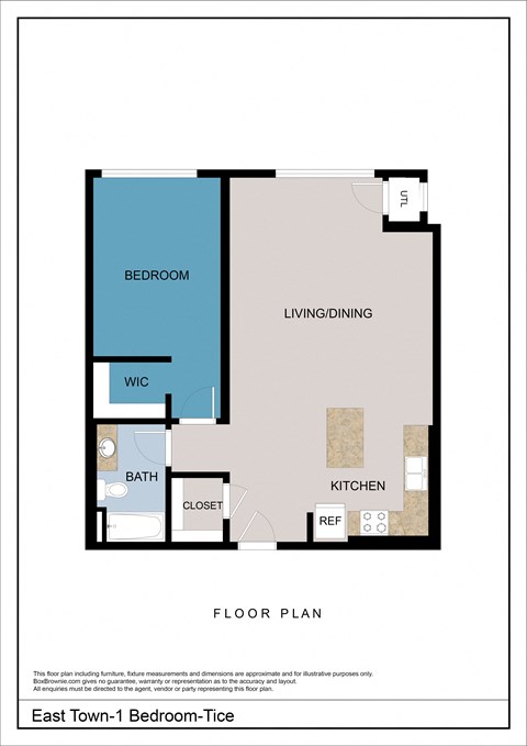 Floor plan for 1 bed, 1 bath, 780 sqft